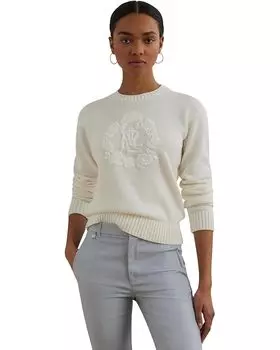 Свитер Lauren Ralph Lauren Floral-logo Combed Cotton Sweater, белый