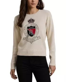 Свитер Lauren Ralph Lauren Intarsia-Knit Crest Cotton Sweater, цвет Mascarpone Cream Multi