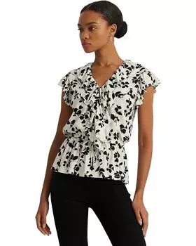 Свитер LAUREN Ralph Lauren Leaf-Print Ruffle-Trim Jersey Peplum Top, цвет Cream/Black