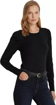 Свитер LAUREN Ralph Lauren Petite Cotton-Blend Puff-Sleeve Sweater, черный