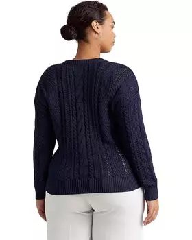 Свитер LAUREN Ralph Lauren Plus Size Aran-Knit Cotton Sweater, цвет French Navy