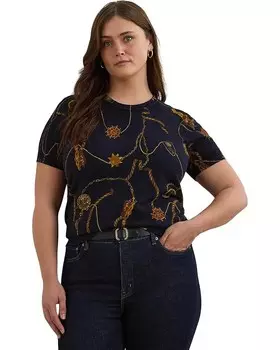 Свитер Lauren Ralph Lauren Plus Size Print Cotton-Blend Short-Sleeve Sweater, цвет Navy Multi