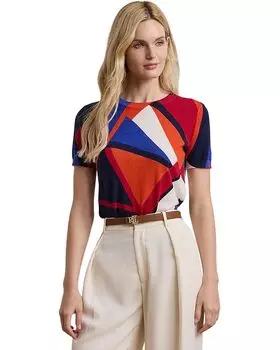 Свитер Lauren Ralph Lauren Print Cotton-blend Short-sleeve Sweater, цвет Blue Multi