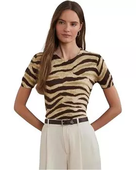 Свитер Lauren Ralph Lauren Print Linen-cotton Short-sleeve Sweater, цвет Mascarpone Cream/Brown