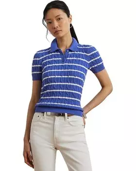 Свитер Lauren Ralph Lauren Striped Cable-knit Cotton Polo Sweater, цвет Blue Lapis/White