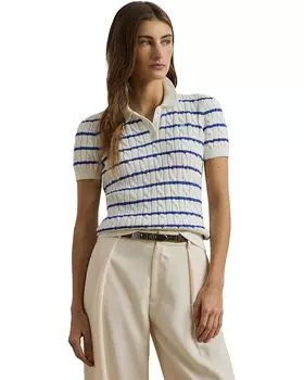 Свитер Lauren Ralph Lauren Striped Cable-knit Cotton Polo Sweater, цвет White/Blue Lapis