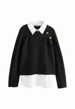 Свитер LAYERED COLLARED DETAILED BUTTON Next, черный