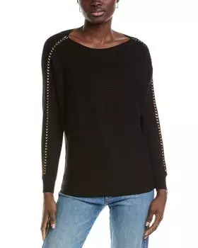 Свитер «летучая мышь» с отделкой цепочкой T Tahari, черный