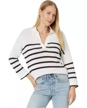Свитер Lilla P Textured Stripe Polo Sweater, белый/черный