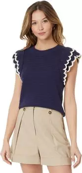 Свитер Lilla P Tipped Sleeve Crewneck Sweater, темно-синий