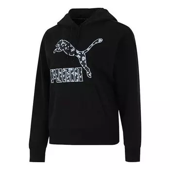 Свитер logo floral graphic hoodie 'black' Puma, черный