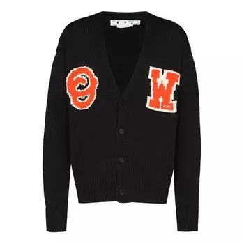 Свитер logo intarsia v neck single breasted knit cardigan loose fit black Off-White, черный