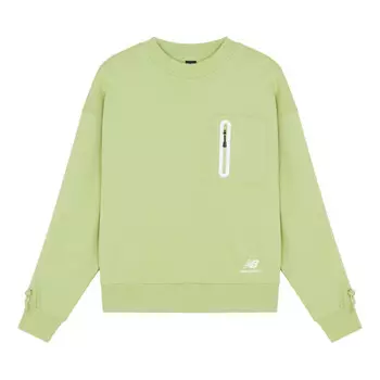 Свитер logo printing solid color round neck pullover green hoodie New Balance, зеленый