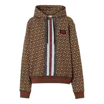 Свитер logo stripes prints cotton hoodie brown Burberry, коричневый
