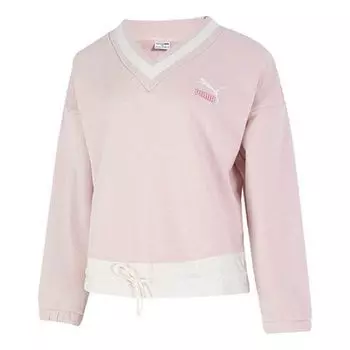 Свитер logo v neck sweatshirt 'pink' Puma, розовый