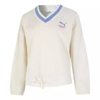 Свитер logo v neck sweatshirt 'white' Puma, белый