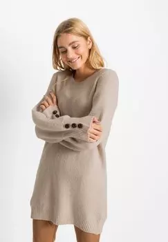 Свитер LONG MIT KNPFEN BEQUEMER MIT BALLONRMELN UND bonprix, бежевый
