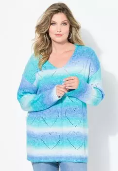 Свитер LONG-SLEEVE V-NECK WITH HEART AJOUR PATTERN MIAMODA, синий