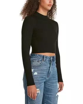 Свитер Madden Girl Fine Gauge Rib Mock Neck Open Tie Back Sweater, черный