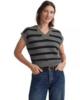 Свитер Madewell Waffle-Knit Sweater Vest in Stripe, цвет Heather Pewter