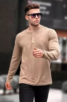 Лонгслив Madmext с воротом на кнопках, бежевый