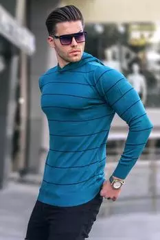 Свитер Madmext в полоску с капюшоном, синий