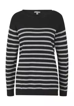 Свитер, манжеты в рубчик, длинный рукав, в полоску, женский Galeria, цвет Grey Mel Black