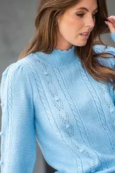 Свитер «Марина» с воротником стойкой выполненный из трикотажа «пуантелле» Pour Moi, синий