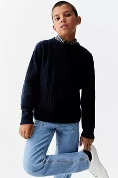 Свитер Мартин с овальным вырезом Mango, синий