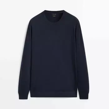Свитер Massimo Dutti 100% Cotton Crew Neck, темно-синий