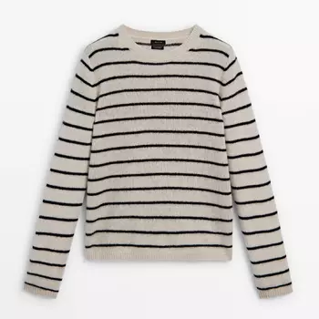 Свитер Massimo Dutti Cashmere Striped Crew Neck, бежевый