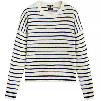 Свитер Massimo Dutti Cashmere Striped Crew Neck, светло-бежевый/черный