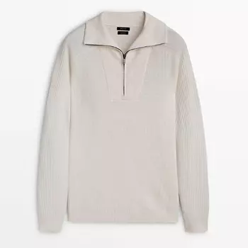 Свитер Massimo Dutti Combined Knit Mock Neck With Zip, кремовый