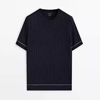Свитер Massimo Dutti Contrast Cable, темно-синий