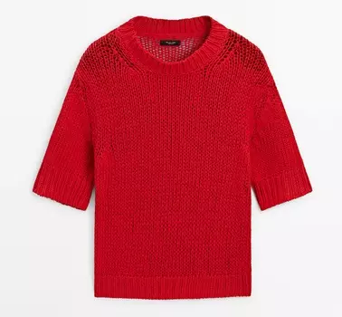 Свитер Massimo Dutti Cotton Blend With Crew Neck, красный