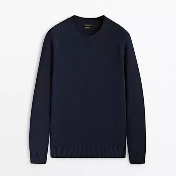 Свитер Massimo Dutti Cotton Crew Neck, тёмно-синий