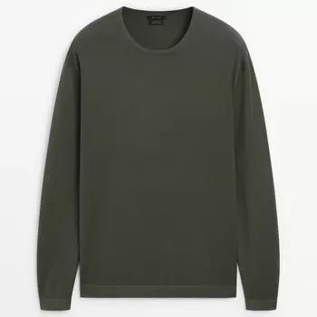 Свитер Massimo Dutti Crew Neck Knit, темно-зеленый