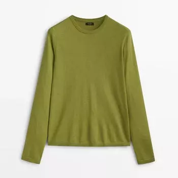 Свитер Massimo Dutti Crew Neck Wool Blend, зеленый
