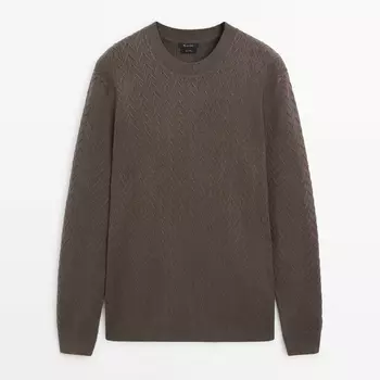 Свитер Massimo Dutti Crew Neck Zigzag Knit, серо-коричневый