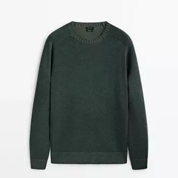 Свитер Massimo Dutti Extra Fine Wool Blend Crew Neck, темно-зеленый