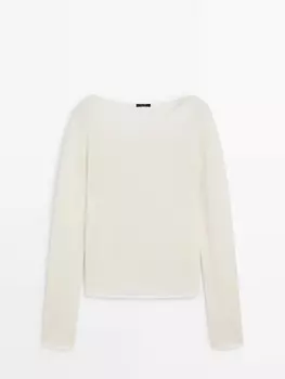 Свитер Massimo Dutti Fine Knit Wool With Trims, светло-бежевый