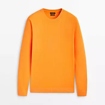 Свитер Massimo Dutti из хлопка с круглым вырезом, оранжевый