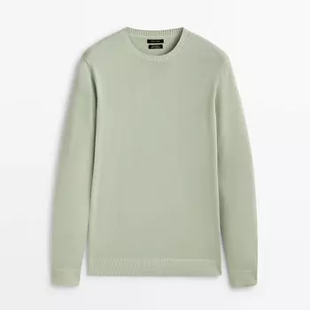 Свитер Massimo Dutti из хлопка с круглым вырезом, светло-зелёный
