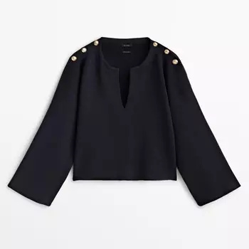 Свитер Massimo Dutti Knit With Button Detail, темно-синий