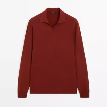 Свитер Massimo Dutti Knit With Polo Collar, темно-красный