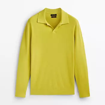 Свитер Massimo Dutti Milano Knit Cotton Polo Collar, лаймовый