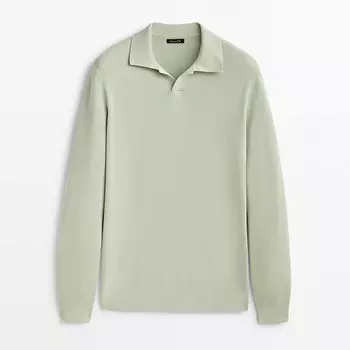 Свитер Massimo Dutti Milano Knit Cotton Polo Collar, морской зелёный