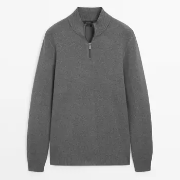 Свитер Massimo Dutti Mock Neck Knit With A Zip, серый
