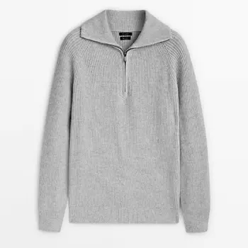 Свитер Massimo Dutti Mock Neck Knit With Zip, серый