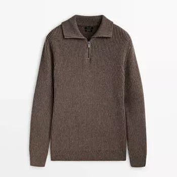 Свитер Massimo Dutti Pleated Knit Mock Neck, коричневый